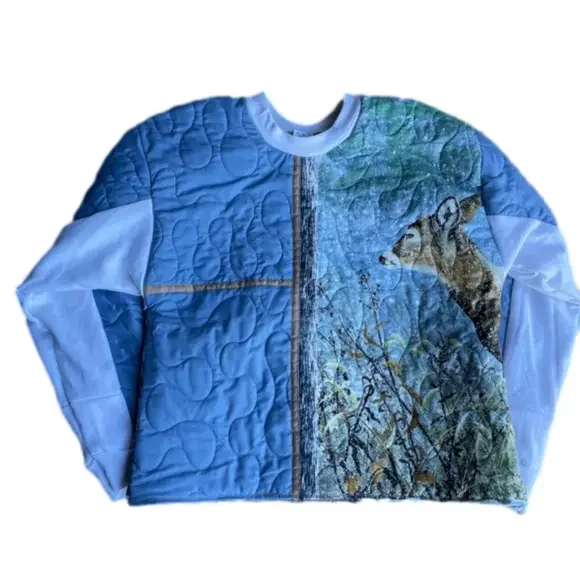 Quilted Patchwork Vintage 90s style Deer Hunting Buck Doe Winter Nature AOP L - Picture 2 of 8